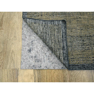 10'x14' Bone Brown with Charcoal Black, Oxidized and Distressed Grass Design with Exposed Warps, Hand Knotted, Pure Wool, Oriental Rug FWR457692