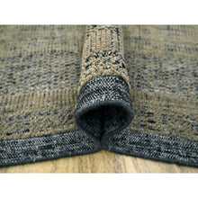 Load image into Gallery viewer, 10&#39;x14&#39; Bone Brown with Charcoal Black, Oxidized and Distressed Grass Design with Exposed Warps, Hand Knotted, Pure Wool, Oriental Rug FWR457692