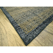 Load image into Gallery viewer, 10&#39;x14&#39; Bone Brown With Charcoal Black, Oxidized And Distressed Grass Design With Exposed Warps, Hand Knotted, Pure Wool, Oriental Rug FWR457692