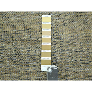 10'x14' Bone Brown with Charcoal Black, Oxidized and Distressed Grass Design with Exposed Warps, Hand Knotted, Pure Wool, Oriental Rug FWR457692