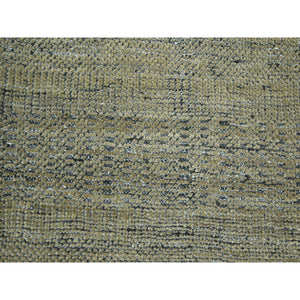 10'x14' Bone Brown with Charcoal Black, Oxidized and Distressed Grass Design with Exposed Warps, Hand Knotted, Pure Wool, Oriental Rug FWR457692