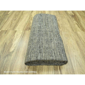 10'x14' Bone Brown With Charcoal Black, Oxidized And Distressed Grass Design With Exposed Warps, Hand Knotted, Pure Wool, Oriental Rug FWR457692