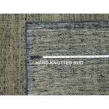 Load image into Gallery viewer, 10&#39;x14&#39; Bone Brown with Charcoal Black, Oxidized and Distressed Grass Design with Exposed Warps, Hand Knotted, Pure Wool, Oriental Rug FWR457692