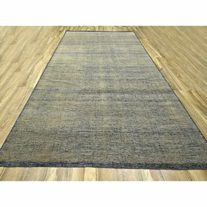 10'x14' Honey Brown with Charcoal Black, Oxidized and Distressed Grass Design with Exposed Warps, 100% Wool, Hand Knotted, Oriental Rug FWR457698
