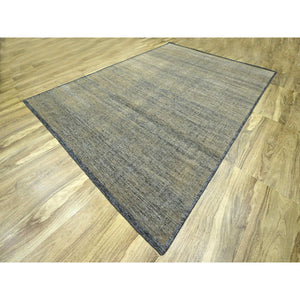10'x14' Honey Brown with Charcoal Black, Oxidized and Distressed Grass Design with Exposed Warps, 100% Wool, Hand Knotted, Oriental Rug FWR457698