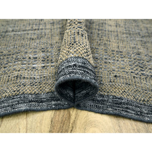 10'x14' Honey Brown with Charcoal Black, Oxidized and Distressed Grass Design with Exposed Warps, 100% Wool, Hand Knotted, Oriental Rug FWR457698