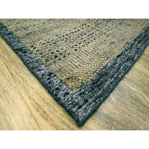 10'x14' Honey Brown with Charcoal Black, Oxidized and Distressed Grass Design with Exposed Warps, 100% Wool, Hand Knotted, Oriental Rug FWR457698