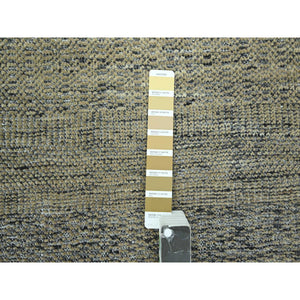 10'x14' Honey Brown with Charcoal Black, Oxidized and Distressed Grass Design with Exposed Warps, 100% Wool, Hand Knotted, Oriental Rug FWR457698