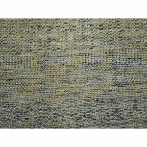 10'x14' Honey Brown with Charcoal Black, Oxidized and Distressed Grass Design with Exposed Warps, 100% Wool, Hand Knotted, Oriental Rug FWR457698