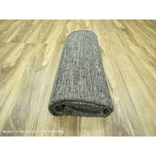 Load image into Gallery viewer, 10&#39;x14&#39; Honey Brown with Charcoal Black, Oxidized and Distressed Grass Design with Exposed Warps, 100% Wool, Hand Knotted, Oriental Rug FWR457698