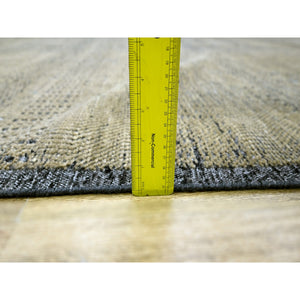 10'x14' Honey Brown with Charcoal Black, Oxidized and Distressed Grass Design with Exposed Warps, 100% Wool, Hand Knotted, Oriental Rug FWR457698