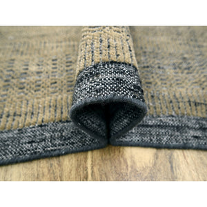 11'10"x15' Latte Brown With Charcoal Black, Oxidized And Distressed Grass Design With Exposed Warps, 100% Wool, Hand Knotted, Oversized, Oriental Rug FWR457728
