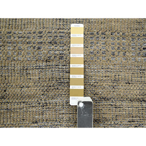 11'10"x15' Latte Brown With Charcoal Black, Oxidized And Distressed Grass Design With Exposed Warps, 100% Wool, Hand Knotted, Oversized, Oriental Rug FWR457728