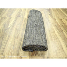 Load image into Gallery viewer, 11&#39;10&quot;x15&#39; Latte Brown With Charcoal Black, Oxidized And Distressed Grass Design With Exposed Warps, 100% Wool, Hand Knotted, Oversized, Oriental Rug FWR457728