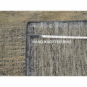 11'10"x15' Latte Brown With Charcoal Black, Oxidized And Distressed Grass Design With Exposed Warps, 100% Wool, Hand Knotted, Oversized, Oriental Rug FWR457728