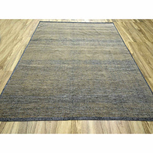 10'x10' Dijon Brown with Charcoal Black, Hand Knotted, Oxidized and Distressed Grass Design with Exposed Warps, Pure Wool, Square, Oriental Rug FWR457734