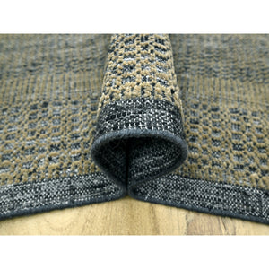 10'x10' Dijon Brown with Charcoal Black, Hand Knotted, Oxidized and Distressed Grass Design with Exposed Warps, Pure Wool, Square, Oriental Rug FWR457734