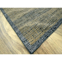 Load image into Gallery viewer, 10&#39;x10&#39; Dijon Brown With Charcoal Black, Hand Knotted, Oxidized And Distressed Grass Design With Exposed Warps, Pure Wool, Square, Oriental Rug FWR457734