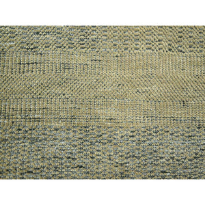 10'x10' Dijon Brown with Charcoal Black, Hand Knotted, Oxidized and Distressed Grass Design with Exposed Warps, Pure Wool, Square, Oriental Rug FWR457734