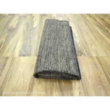 Load image into Gallery viewer, 10&#39;x10&#39; Dijon Brown With Charcoal Black, Hand Knotted, Oxidized And Distressed Grass Design With Exposed Warps, Pure Wool, Square, Oriental Rug FWR457734