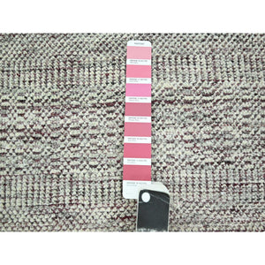 6'x9' Wine Red With Daisy White, Oxidized And Distressed Grass Design With Exposed Warps, 100% Wool, Hand Knotted, Oriental Rug FWR457758
