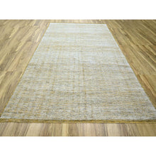 Load image into Gallery viewer, 8&#39;10&quot;x12&#39;3&quot; Powder White with Golden Yellow, Hand Knotted, Oxidized and Distressed Grass Design with Exposed Warps, Pure Wool, Oriental Rug FWR457764