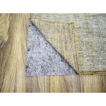 Load image into Gallery viewer, 8&#39;10&quot;x12&#39;3&quot; Powder White with Golden Yellow, Hand Knotted, Oxidized and Distressed Grass Design with Exposed Warps, Pure Wool, Oriental Rug FWR457764