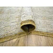 Load image into Gallery viewer, 8&#39;10&quot;x12&#39;3&quot; Powder White with Golden Yellow, Hand Knotted, Oxidized and Distressed Grass Design with Exposed Warps, Pure Wool, Oriental Rug FWR457764