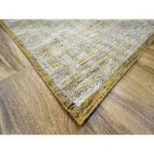 Load image into Gallery viewer, 8&#39;10&quot;x12&#39;3&quot; Powder White with Golden Yellow, Hand Knotted, Oxidized and Distressed Grass Design with Exposed Warps, Pure Wool, Oriental Rug FWR457764