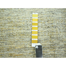 Load image into Gallery viewer, 8&#39;10&quot;x12&#39;3&quot; Powder White with Golden Yellow, Hand Knotted, Oxidized and Distressed Grass Design with Exposed Warps, Pure Wool, Oriental Rug FWR457764