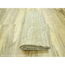 Load image into Gallery viewer, 8&#39;10&quot;x12&#39;3&quot; Powder White with Golden Yellow, Hand Knotted, Oxidized and Distressed Grass Design with Exposed Warps, Pure Wool, Oriental Rug FWR457764