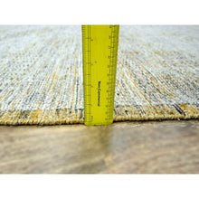 Load image into Gallery viewer, 8&#39;10&quot;x12&#39;3&quot; Powder White with Golden Yellow, Hand Knotted, Oxidized and Distressed Grass Design with Exposed Warps, Pure Wool, Oriental Rug FWR457764