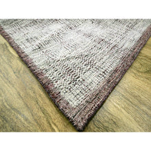 Load image into Gallery viewer, 9&#39;x12&#39; Wine Red With Powder White, Oxidized And Distressed Grass Design With Exposed Warps, 100% Wool, Hand Knotted, Oriental Rug FWR457782