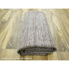 Load image into Gallery viewer, 9&#39;x12&#39; Wine Red With Powder White, Oxidized And Distressed Grass Design With Exposed Warps, 100% Wool, Hand Knotted, Oriental Rug FWR457782