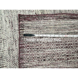 8'x10' Garnet Red with Daisy White, Oxidized and Distressed Grass Design with Exposed Warps, 100% Wool, Hand Knotted, Oriental Rug FWR457794