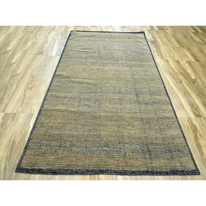 6'x9'3" Dijon Brown With Charcoal Black, Oxidized And Distressed Grass Design With Exposed Warps, Hand Knotted, 100% Wool, Oriental Rug FWR457812
