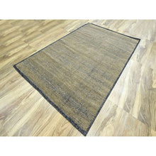Load image into Gallery viewer, 6&#39;x9&#39;3&quot; Dijon Brown With Charcoal Black, Oxidized And Distressed Grass Design With Exposed Warps, Hand Knotted, 100% Wool, Oriental Rug FWR457812