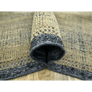 6'x9'3" Dijon Brown With Charcoal Black, Oxidized And Distressed Grass Design With Exposed Warps, Hand Knotted, 100% Wool, Oriental Rug FWR457812