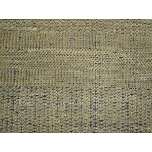 6'x9'3" Dijon Brown With Charcoal Black, Oxidized And Distressed Grass Design With Exposed Warps, Hand Knotted, 100% Wool, Oriental Rug FWR457812