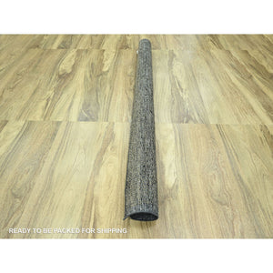 6'x9'3" Dijon Brown With Charcoal Black, Oxidized And Distressed Grass Design With Exposed Warps, Hand Knotted, 100% Wool, Oriental Rug FWR457812