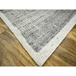 12'1"x14'10" Storm Gray, Grass Design With Exposed Warps, Textured Wool, Hand Knotted, Oversized, Oriental Rug FWR457824