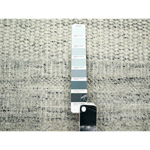 12'1"x14'10" Storm Gray, Grass Design With Exposed Warps, Textured Wool, Hand Knotted, Oversized, Oriental Rug FWR457824