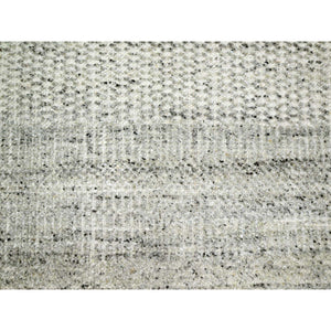 12'1"x14'10" Storm Gray, Grass Design With Exposed Warps, Textured Wool, Hand Knotted, Oversized, Oriental Rug FWR457824