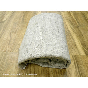 12'1"x14'10" Storm Gray, Grass Design With Exposed Warps, Textured Wool, Hand Knotted, Oversized, Oriental Rug FWR457824
