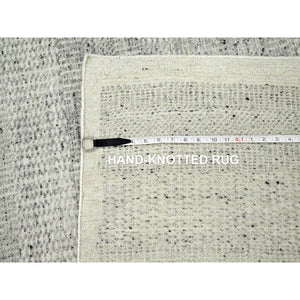 12'1"x14'10" Storm Gray, Grass Design With Exposed Warps, Textured Wool, Hand Knotted, Oversized, Oriental Rug FWR457824