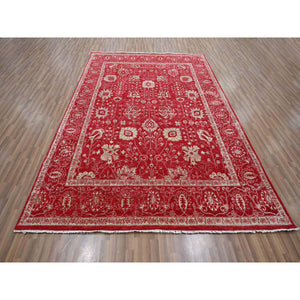 7'9"x10' Crimson Red, Persian Tabriz Influence Design, Wool & Silk, Tone on Tone, Hand Knotted, Oriental Rug FWR457836