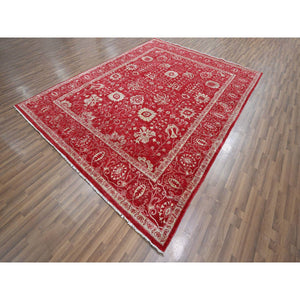 7'9"x10' Crimson Red, Persian Tabriz Influence Design, Wool & Silk, Tone on Tone, Hand Knotted, Oriental Rug FWR457836