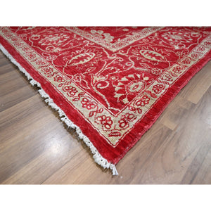 7'9"x10' Crimson Red, Persian Tabriz Influence Design, Wool & Silk, Tone on Tone, Hand Knotted, Oriental Rug FWR457836