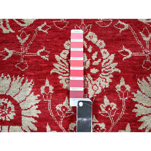 7'9"x10' Crimson Red, Persian Tabriz Influence Design, Wool & Silk, Tone on Tone, Hand Knotted, Oriental Rug FWR457836