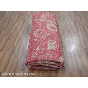 7'9"x10' Crimson Red, Persian Tabriz Influence Design, Wool & Silk, Tone on Tone, Hand Knotted, Oriental Rug FWR457836